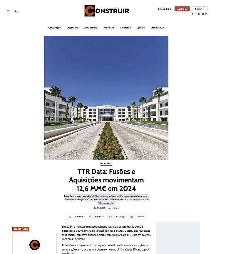 TTR Data: Fuses e Aquisies movimentam 12,6 MM em 2024
